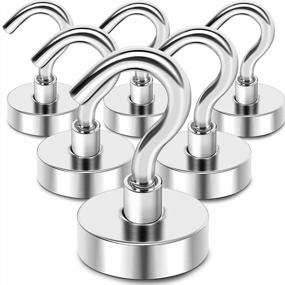 img 4 attached to 6-Pack 28Lbs Heavy Duty Neodymium Magnetic Hooks - Strong Cruise Hanger For Kitchen, Home, Office And Garage