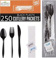 250 disposable plastic cutlery packets - knife fork spoon napkin salt pepper sets, black plastic silverware sets individually wrapped cutlery kits, bulk utensil cutlery set for to go, seo-optimized логотип