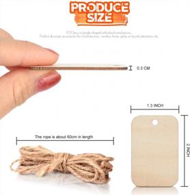 img 3 attached to 🔲 100 Pieces of Rectangle-Shaped Unfinished Wood, Light Natural Rustic Cutouts with Hole and 2M Hemp Rope - Ideal for Craft Projects, Hanging Decorations, Painting, Staining (2” x 1.3”)