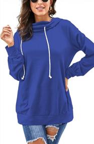 img 3 attached to Women'S Cowl Neck Pullover Top - Long Sleeve Color Block Patchwork Casual Drawstring Blue (Size L)