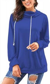 img 4 attached to Women'S Cowl Neck Pullover Top - Long Sleeve Color Block Patchwork Casual Drawstring Blue (Size L)
