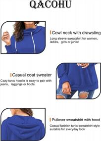 img 1 attached to Women'S Cowl Neck Pullover Top - Long Sleeve Color Block Patchwork Casual Drawstring Blue (Size L)