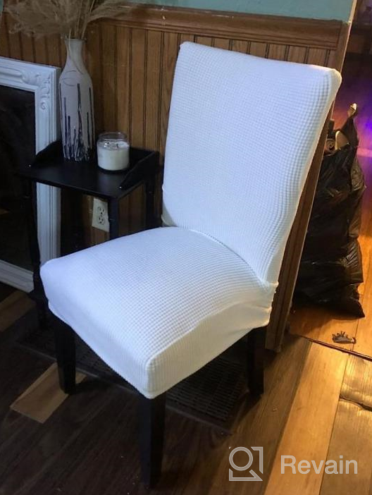 img 1 attached to 4-Pack H.VERSAILTEX Textured Checked Jacquard Fabric Dining Chair Covers - Perfect For Parsons Chairs & Protectors! review by Katie Peters