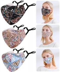 img 4 attached to Shimmer And Shine: 3-Pack Sparkly Sequin Cotton Face Masks For Women - Breathable, Reusable, And Fashionable!