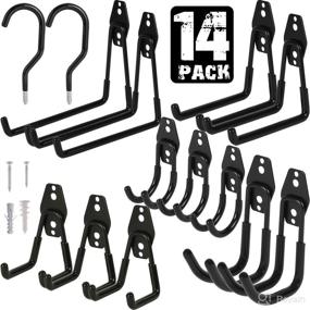 img 4 attached to 🔧 Organize Your Garage Easily with 14-Pack Heavy Duty Garage Hooks & Hangers: Wall Mount Utility Double Hooks with Bike Hook for Tools, Bulky Items, Chairs, Ladders & Bikes - Anti-Slip Coating, Black