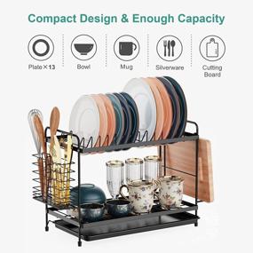 img 2 attached to 2-Tier Small Dish Rack With Drainboard And Utensil Holder For Kitchen Counter - Rust-Resistant Compact Dish Drainer With Cutting Board Holder - GSlife Black