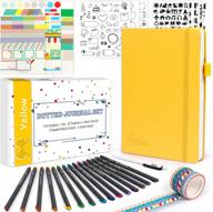 dotted journal kit, feela dot grid journal hardcover planner notebook set for beginners women girls note taking with journaling supplies stencils stickers pens accessories, a5, 224 pages, yellow logo