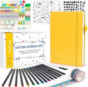 img 4 attached to Dotted Journal Kit, Feela Dot Grid Journal Hardcover Planner Notebook Set For Beginners Women Girls Note Taking With Journaling Supplies Stencils Stickers Pens Accessories, A5, 224 Pages, Yellow