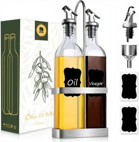 img 4 attached to Stylish And Practical: GMISUN Oil And Vinegar Dispenser Set With Stainless Steel Rack And Glass Bottles For Cooking And Kitchen Needs