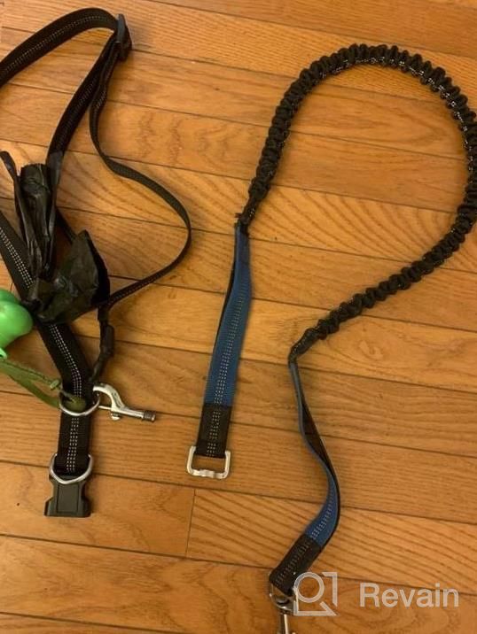 img 1 attached to Hands Free Dog Leash For Running Walking Training Hiking, Dual-Handle Reflective Bungee, Poop Bag Dispenser Pouch, Adjustable Waist Belt, Shock Absorbing, Ideal For Medium To Large Dogs (Black/Purple) review by Tammy Formigoni