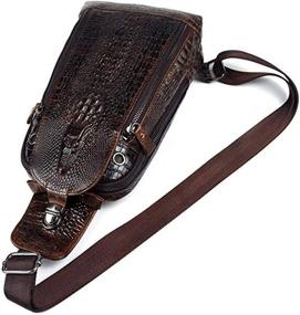 img 1 attached to Hebetag Crocodile Genuine Leather Sling Chest Bag For Men Travel Outdoor Hunting Hiking Camping Crossbody Shoulder Pack Pouch Backpack Daypack Coffee