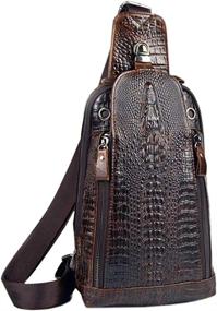 img 3 attached to Hebetag Crocodile Genuine Leather Sling Chest Bag For Men Travel Outdoor Hunting Hiking Camping Crossbody Shoulder Pack Pouch Backpack Daypack Coffee