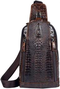 img 4 attached to Hebetag Crocodile Genuine Leather Sling Chest Bag For Men Travel Outdoor Hunting Hiking Camping Crossbody Shoulder Pack Pouch Backpack Daypack Coffee