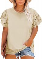 eytino womens plus size hollow out ruffle short sleeve crewneck летние повседневные футболки блузка (1x-5x) логотип