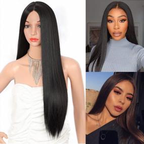 img 4 attached to Get Your Perfect Look With Kalyss Synthetic Lace Wigs – Long, Straight, And Soft Touch Heat Resistant Wig For Women!