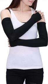 img 3 attached to HDE Women Fingerless Long Gloves Thumbhole Arm Warmer Sleeve Elbow Length