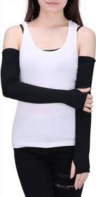 img 4 attached to HDE Women Fingerless Long Gloves Thumbhole Arm Warmer Sleeve Elbow Length