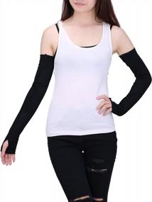 img 1 attached to HDE Women Fingerless Long Gloves Thumbhole Arm Warmer Sleeve Elbow Length