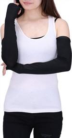 img 2 attached to HDE Women Fingerless Long Gloves Thumbhole Arm Warmer Sleeve Elbow Length