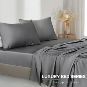img 2 attached to EASELAND Queen Size Sheets - 100% Eucalyptus Lyocell Cooling Silk Tencel Bed Sheets - 4 Piece Percale Hotel Style Set - Luxuriously Soft And Silky For Hot Sleepers (16 Inch Pocket, Grey)
