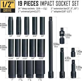 img 3 attached to 🔧 BOEN 1/2-Inch Drive SAE Deep Impact Socket Set - 19 Piece Cr-V Steel Socket Set with SAE Sizes 3/8-Inch to 1-1/4-Inch - Includes Extension Bars, Universal Joint, and Adapter - 6 Point Design - Meets ANSI Standards