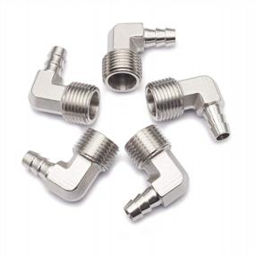 img 4 attached to Pack Of 5 Stainless Steel 316 Barb Fittings With 3/8" Hose Barb And 1/2" Male NPT Air Gas Connection, Featuring 90-Degree Elbow Design By LTWFITTING