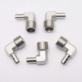 img 3 attached to Pack Of 5 Stainless Steel 316 Barb Fittings With 3/8" Hose Barb And 1/2" Male NPT Air Gas Connection, Featuring 90-Degree Elbow Design By LTWFITTING