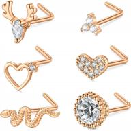 20g 18g diamond nose studs - surgical stainless steel l shaped screw rings for women & men logo