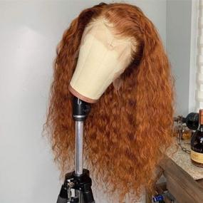 img 2 attached to Glamorous Ginger Orange Lace Front Human Hair Wig - 22 Inch Wet Wavy Style For Black Women