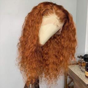 img 3 attached to Glamorous Ginger Orange Lace Front Human Hair Wig - 22 Inch Wet Wavy Style For Black Women