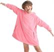letsfunny oversized hooded blanket sweatshirt - super soft & warm for kids, pink | one size fits all logo