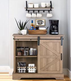 img 4 attached to Farmhouse Sliding Barn Door Coffee Bar Cabinet - Kitchen Sideboard Buffet With Ample Storage Space By PHI VILLA