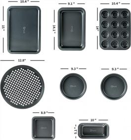img 1 attached to PERLLI 8 Piece Nonstick Carbon Steel Bakeware Set - Gray Oven Safe Kitchen Set With Cookie Sheet, 2 Round Cake Pans, Square Pan, Loaf Pan, Deep Dish Pan, Pizza Crisper & 12 Cup Muffin Pan