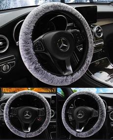 img 3 attached to 🚗 Enhance Style and Comfort with DKIIGAME Cute Fluffy Steering Wheel Cover for Women (Gray)