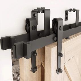 img 4 attached to ZEKOO 5FT Bypass Barn Door Hardware Kit Double Bypass Barn Door Hardware For Double Wooden Door Double Track Black Roller Hanger