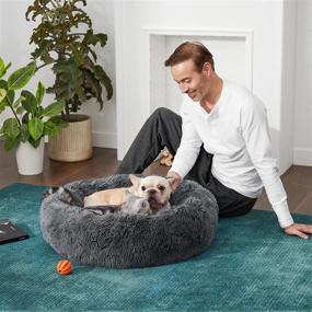 img 3 attached to 🐶 TILLYOU Fluffy Anti-Anxiety Calming Dog Bed for Small to Medium Dogs, Soft Comfy Pet Donut Cuddler with Faux Fur, Round Dog Bed