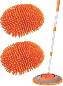 img 4 attached to 🚗 Conliwell 2 in 1 Car Wash Brush Mop Mitt Kit, Car Cleaning Brush Duster Set, 45&#34; Aluminum Alloy Long Handle, 2Pcs Chenille Microfiber Mop Heads, Extension Pole, Scratch Free Car Cleaning Tools