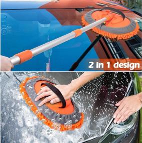 img 2 attached to 🚗 Conliwell 2 in 1 Car Wash Brush Mop Mitt Kit, Car Cleaning Brush Duster Set, 45&#34; Aluminum Alloy Long Handle, 2Pcs Chenille Microfiber Mop Heads, Extension Pole, Scratch Free Car Cleaning Tools