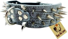 img 2 attached to 🐶 Premium Grey Faux Croc Leather Spiked Dog Collar - 17"-20.5" Length, 2" Width, 40 Large Spikes