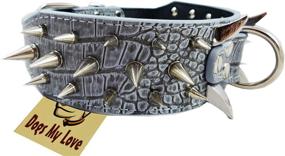 img 1 attached to 🐶 Premium Grey Faux Croc Leather Spiked Dog Collar - 17"-20.5" Length, 2" Width, 40 Large Spikes