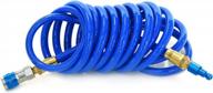 steelman 15-foot coiled 3/8-inch id air hose with reusable 1/4-inch npt brass fittings, quick connect universal amt style coupler and t-style automotive plug, kink resistant polyurethane tubing logo