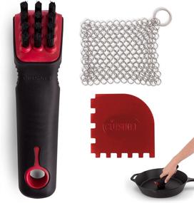 img 4 attached to 🔧 Skillet and Grill Cleaner Kit: Efficient Cast Iron Scrubber Brush + Stainless Steel Chainmail + Pan Scraper - Soft-Touch Confident-Grip Dish Scrub Tool - Tough on Grease, Gentle on Cookware