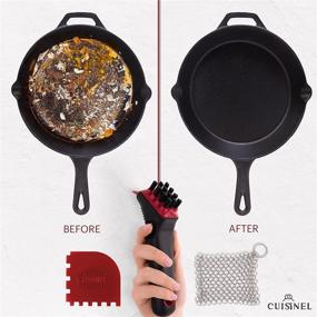 img 2 attached to 🔧 Skillet and Grill Cleaner Kit: Efficient Cast Iron Scrubber Brush + Stainless Steel Chainmail + Pan Scraper - Soft-Touch Confident-Grip Dish Scrub Tool - Tough on Grease, Gentle on Cookware