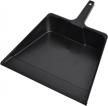 large flat dustpan with 16-inch opening in sleek black by janico 1091 logo