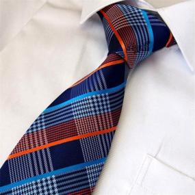 img 2 attached to Classic Blue And Orange Striped Silk Tie For Men, Jacquard Woven With Check Design By Secdtie
