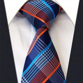 img 1 attached to Classic Blue And Orange Striped Silk Tie For Men, Jacquard Woven With Check Design By Secdtie