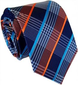 img 4 attached to Classic Blue And Orange Striped Silk Tie For Men, Jacquard Woven With Check Design By Secdtie