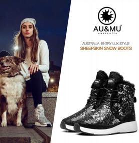 img 3 attached to AU&MU Taurus Snow Boots With Sheepskin Lining, Metal Buckle, Brass Eyelets, And Suede Upper With Laces For Winter