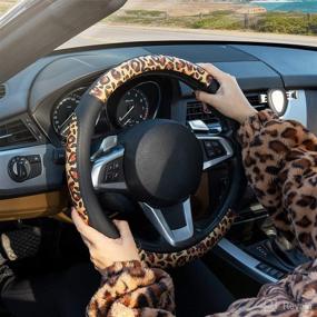 img 2 attached to 🐆 Cofit Leopard Grain Patterned Steering Wheel Cover: Stylish Protection for Men and Women, Ideal for Sports Car Driving - Large Size 15 1/2-16 Inch