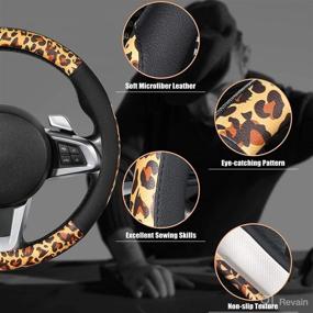 img 3 attached to 🐆 Cofit Leopard Grain Patterned Steering Wheel Cover: Stylish Protection for Men and Women, Ideal for Sports Car Driving - Large Size 15 1/2-16 Inch